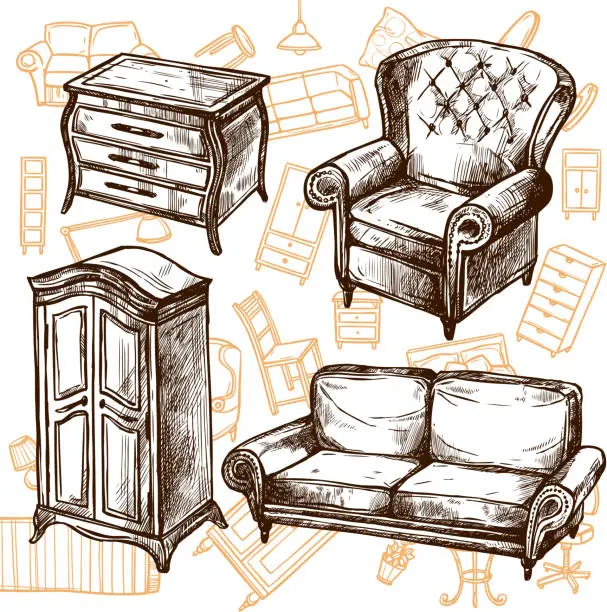 Vector illustration of furniture sketch set