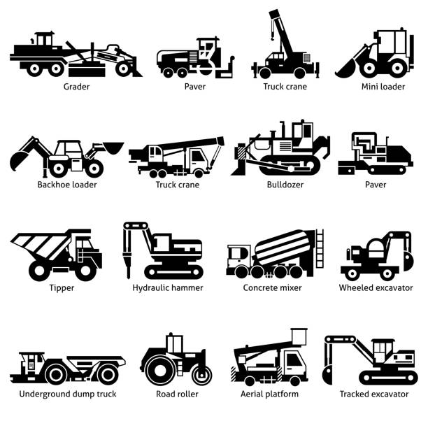 maszyny budowlane czarne - crane mobile crane derrick crane construction vehicle stock illustrations