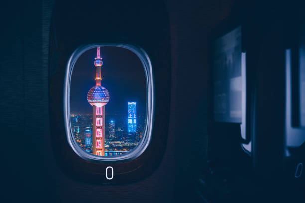 istock Shanghai seen through an aircraft window at sunset 1201100502