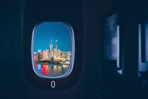 istock Shanghai seen through an aircraft window at sunset 1201100518