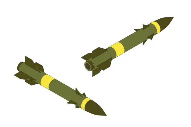 Vector illustration of Military missile. 3d Vector outline illustration. Isometric projection.