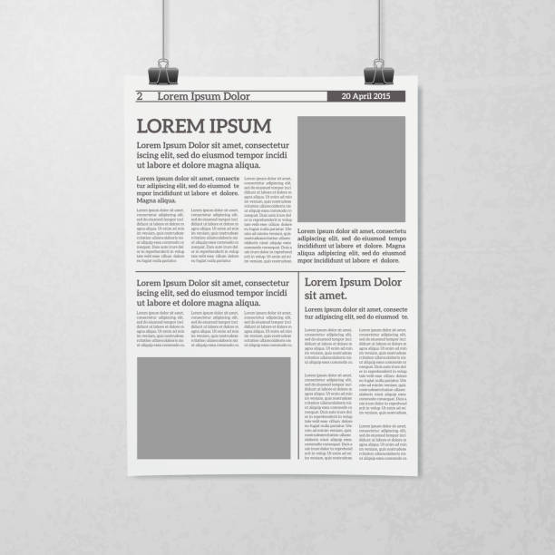 Post Newspaper sheet hanging on clips black and white minimalistic 3d realistic concept vector illustration newspaper titles stock illustrations