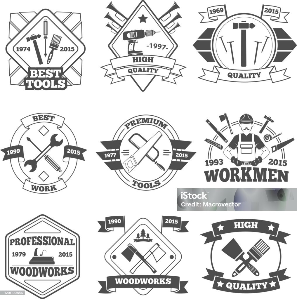 Tools Labels Design Tool Label Stock Illustration - Download Image Now - Badge, Blue-collar ...