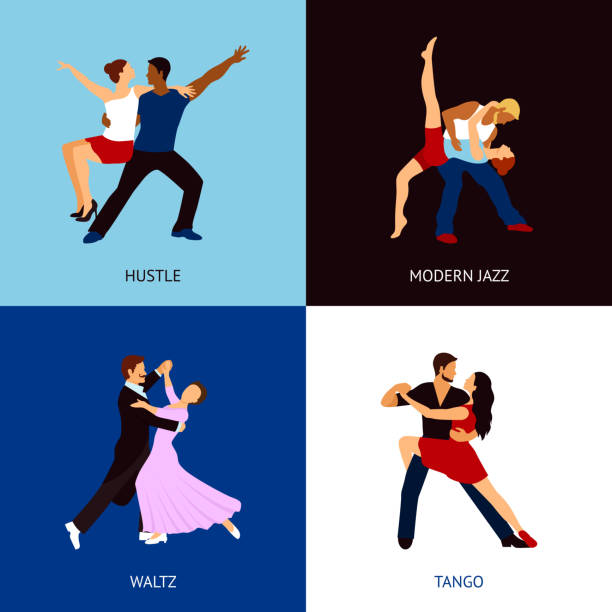 illustrazioni stock, clip art, cartoni animati e icone di tendenza di persone che ballano concetto di design 2 - jazz ballet