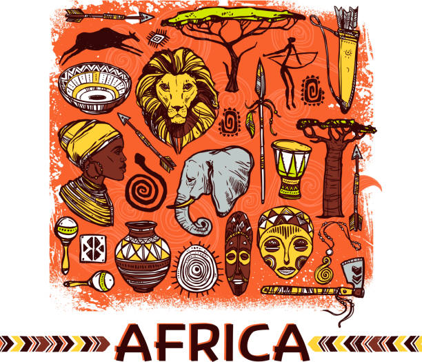 ilustrações de stock, clip art, desenhos animados e ícones de africa illustration - lion africa safari south africa