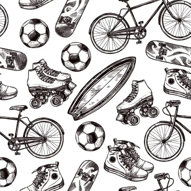 Vector illustration of active recreation seamless pattern