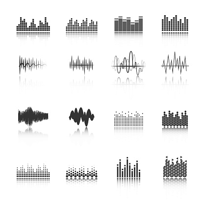 Audio equalizer sound wave fragment black icons set in various amplitude and shapes abstract isolated vector illustration