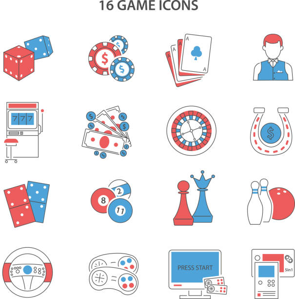 illustrations, cliparts, dessins animés et icônes de ligne d'icône de jeu - silhouette poker computer icon symbol