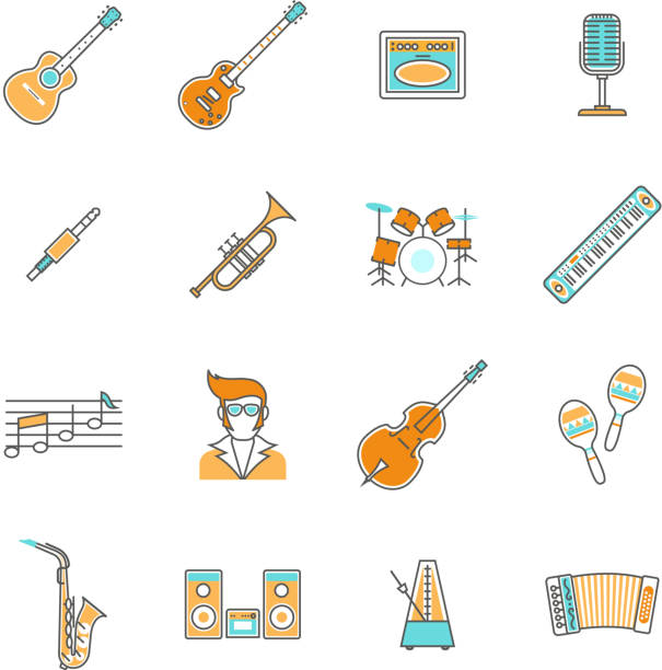 ilustrações de stock, clip art, desenhos animados e ícones de music icon line - chello