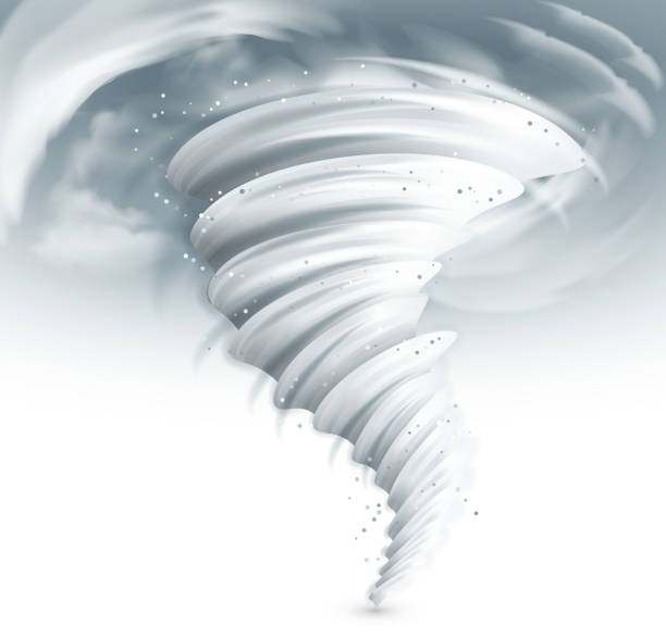 tornado sky Realistic tornado swirl with dark clouds in sky vector illustration tornado stock illustrations