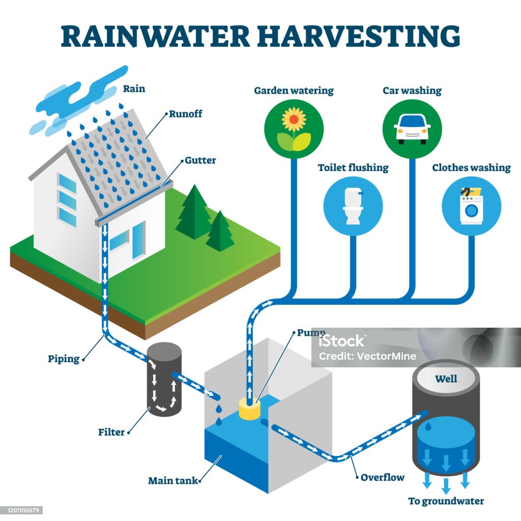 Rainwater Harvesting System Isometric Diagram Stock Illustration - Download  Image Now - Rain, Harvesting, Recycling - iStock