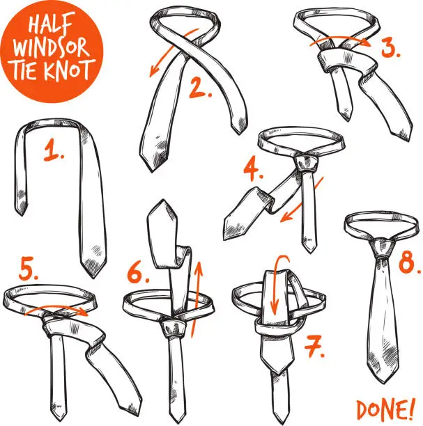 Vector illustration of how to tie tie sketch