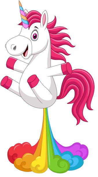 ilustrações de stock, clip art, desenhos animados e ícones de cartoon funny unicorn horse with rainbows fart - unicorn pony horse cartoon