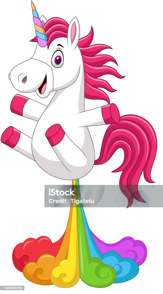 Cartoon Funny Unicorn Horse With Rainbows Fart Stock Illustration -  Download Image Now - Unicorn, Fart, Cartoon - iStock