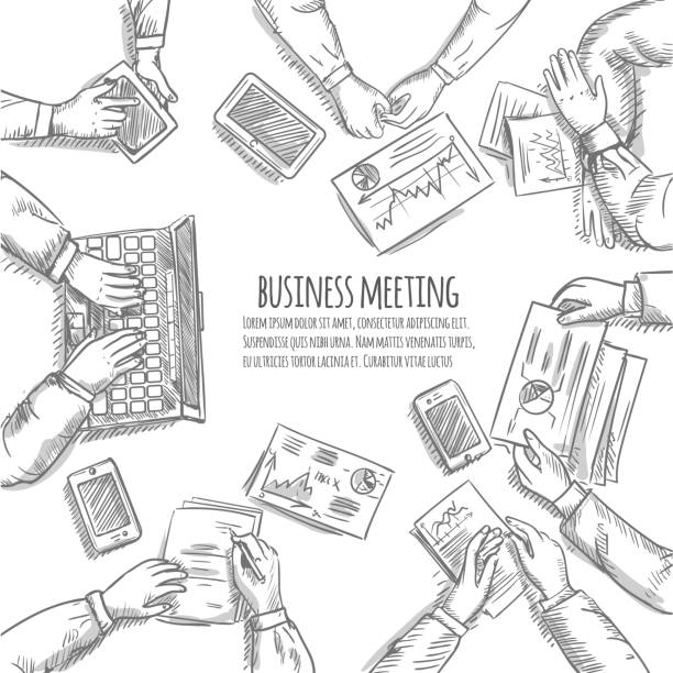szkic spotkania biznesowego - cartoon business meeting coffee stock illustrations