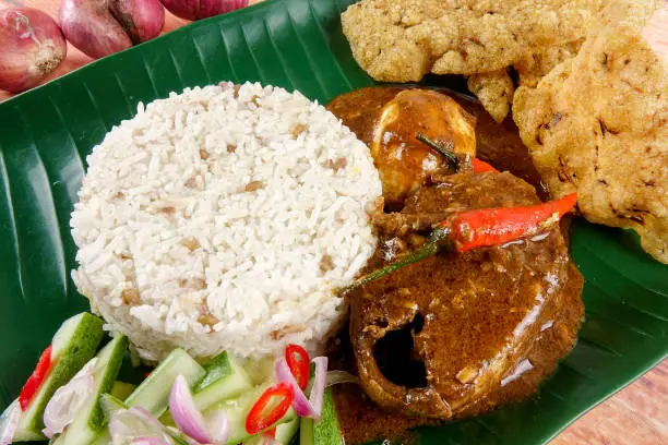 Photo of Nasi dagang, a popular Malaysian meal on the east coast of the Malaysian Peninsular.