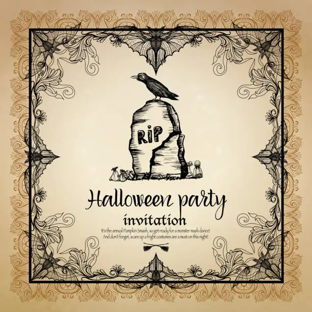 Vector illustration of halloween vintage invitation with frame