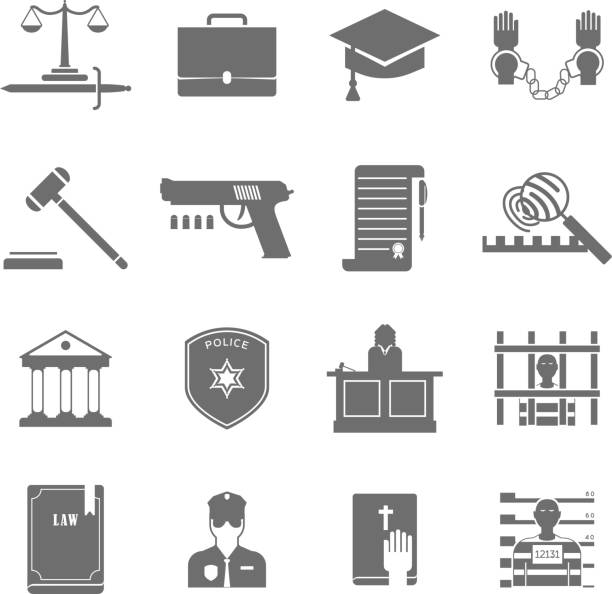 gerechtigkeitssymbol schwarz - computer icon symbol police handcuffs stock-grafiken, -clipart, -cartoons und -symbole