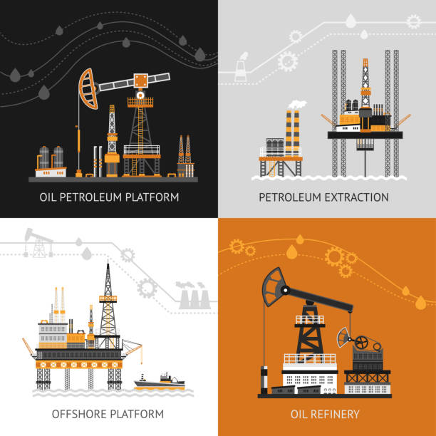 konzept für das design konzept der öl-öl-plattform - oil rig oil industry sea oil stock-grafiken, -clipart, -cartoons und -symbole