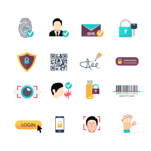 verification icons Secure identity verification code and safety management electronic systems symbols flat icons set abstract vector isolated  illustration natural pattern photos stock illustrations