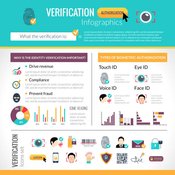 verification infographics Verification infographics set with identity protection symbols and charts vector illustration natural pattern photos stock illustrations