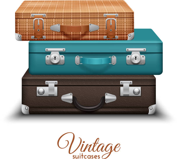 stos starych zabytkowych walizek - trunk luggage old fashioned retro revival stock illustrations