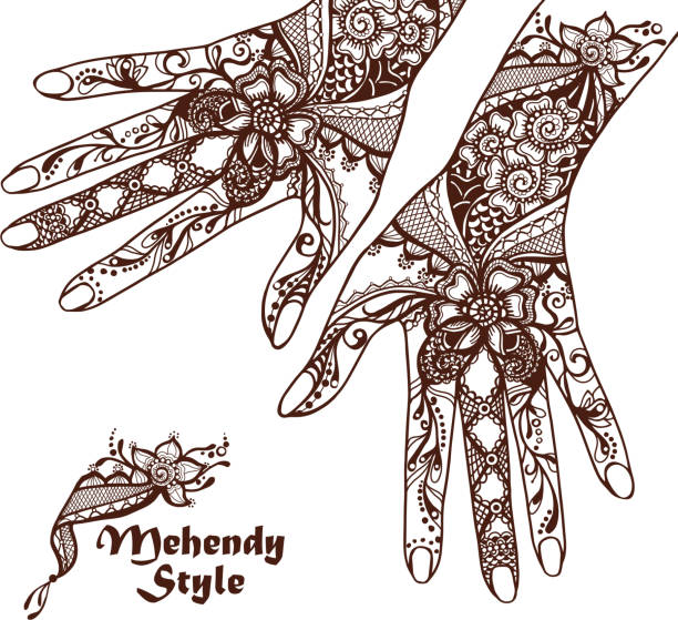 ヘナタトゥーで装飾的な手 - hinduism henna tattoo tattoo human hand点のイラスト素材／クリップアート素材／マンガ素材／アイコン素材
