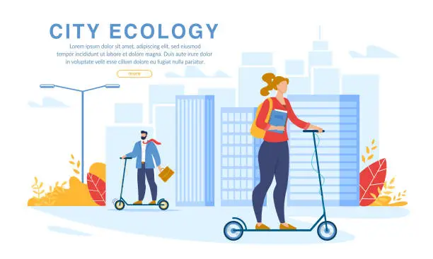 Vector illustration of City Ecology Eco-Friendly Scooter in Daily Life