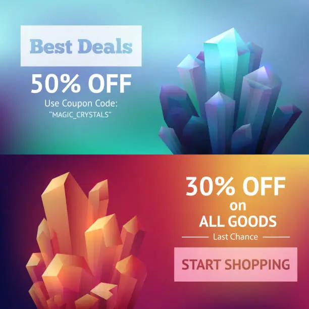 Vector illustration of crystals minerals banners