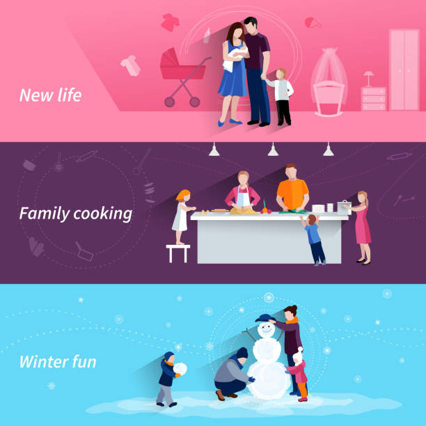 ilustrações de stock, clip art, desenhos animados e ícones de parenthood banners - winter men joy leisure activity