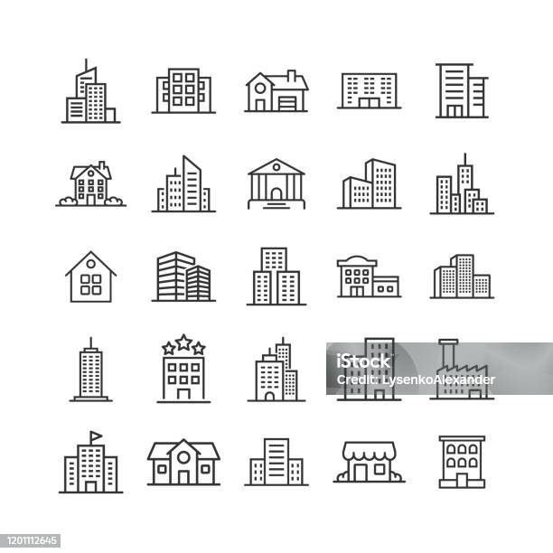 Ikona Budynku Ustawiona W Stylu Płaskim Miejska Ilustracja Wektorowa Apartamentu Na Białym Odizolowanym Tle Koncepcja Biznesowa City Tower - Stockowe grafiki wektorowe i więcej obrazów Ikona