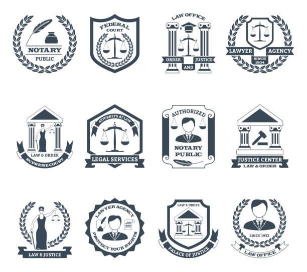 ilustrações, clipart, desenhos animados e ícones de logotipo advogado conjunto preto - notary public