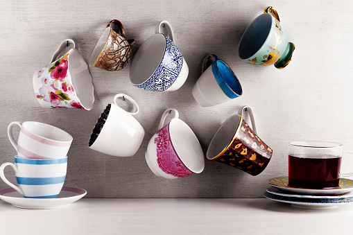 Many different coffee cups, mug,Coffee Cups,Coffee set, empty Cup, Empty coffee cup and teacup,