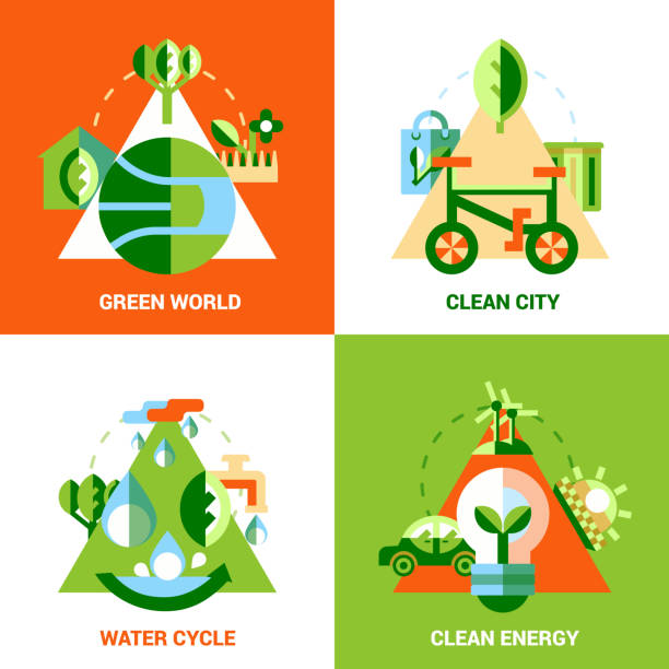 illustrazioni stock, clip art, cartoni animati e icone di tendenza di concetto di progettazione ecologica - industrial windmill nature recycling computer icon