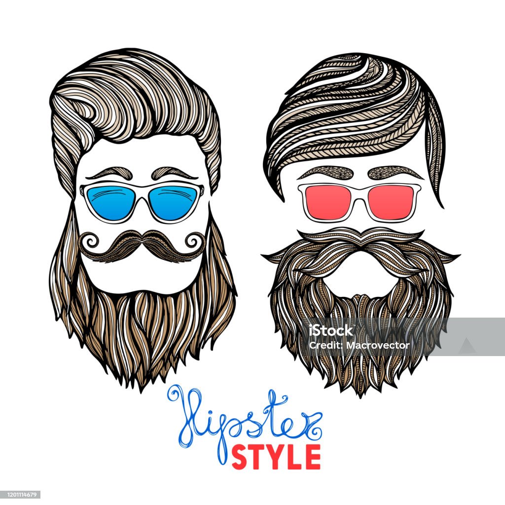 Hipster Mustache Beard And Hair Style Stock Illustration - Download Image  Now - Abstract, Adult, Alternative Lifestyle - iStock