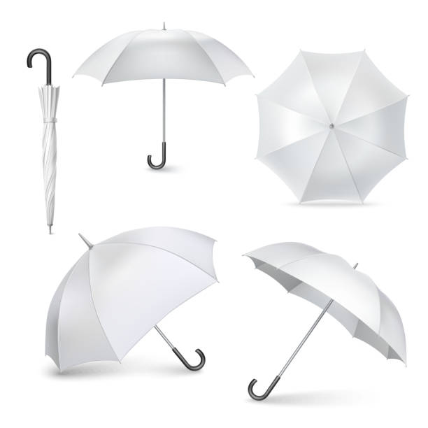 realistic umbrellas Light gray umbrellas and parasols in various positions open and folded pictograms collection realistic isolated vector illustration clip art of rib cage stock illustrations