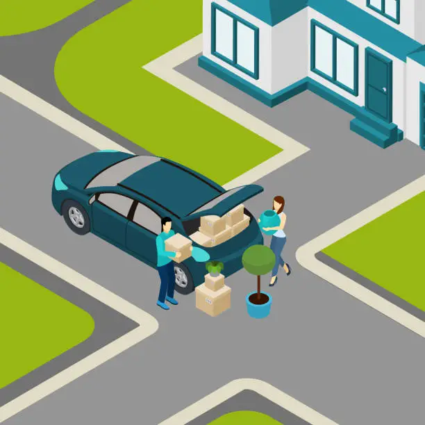 Vector illustration of moving people isomentric