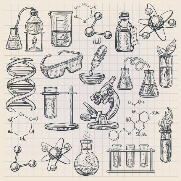 chemie-icon-skizze - laboratory equipment illustrations stock-grafiken, -clipart, -cartoons und -symbole