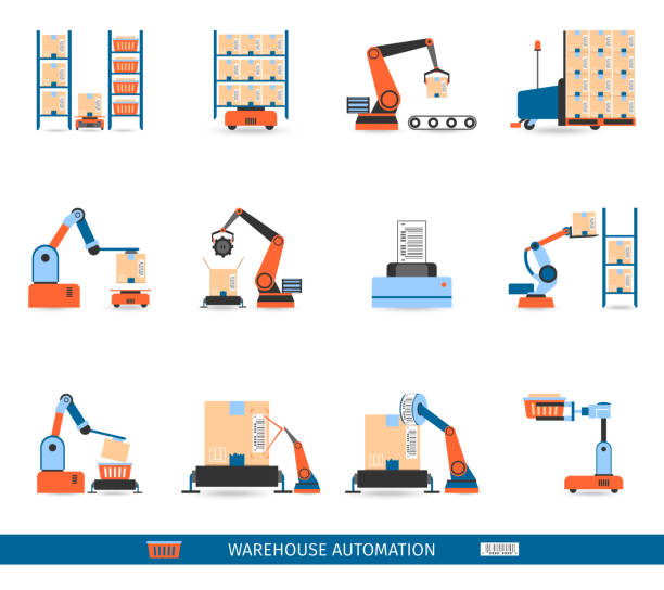 illustrations, cliparts, dessins animés et icônes de icônes de robot d'entrepôt - mass storage