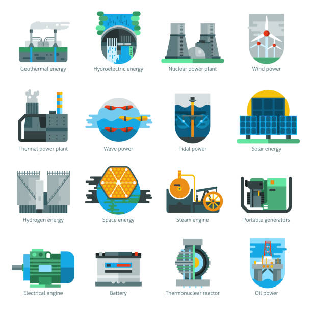 illustrations, cliparts, dessins animés et icônes de icônes de production d'énergie - production dénergie