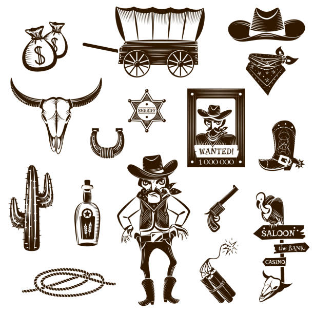 ikony kowbojskie - west bank stock illustrations