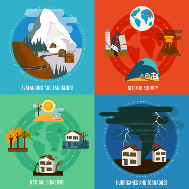 illustrazioni stock, clip art, cartoni animati e icone di tendenza di disastro naturale 2x2 - natural disaster weather symbol volcano