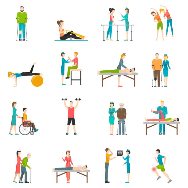 ilustrações, clipart, desenhos animados e ícones de ícones de reabilitação de fisioterapia - physical therapy