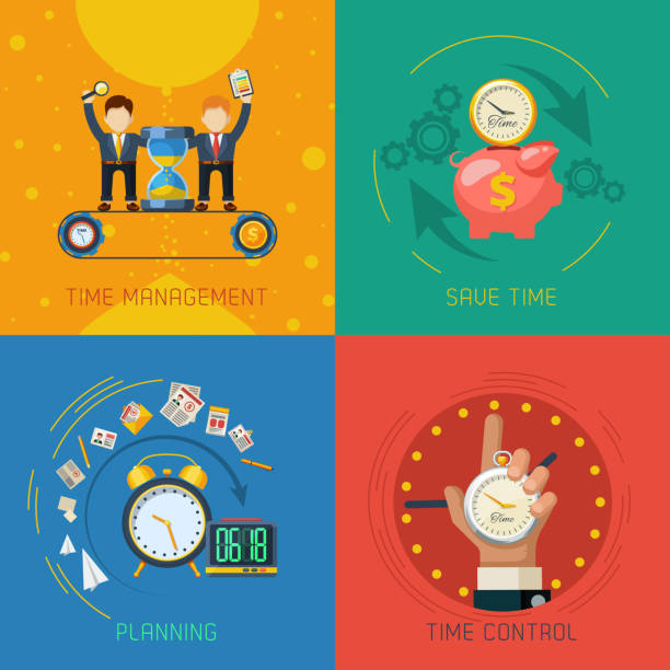 플랫 타임 관리 - time savings currency pig stock illustrations