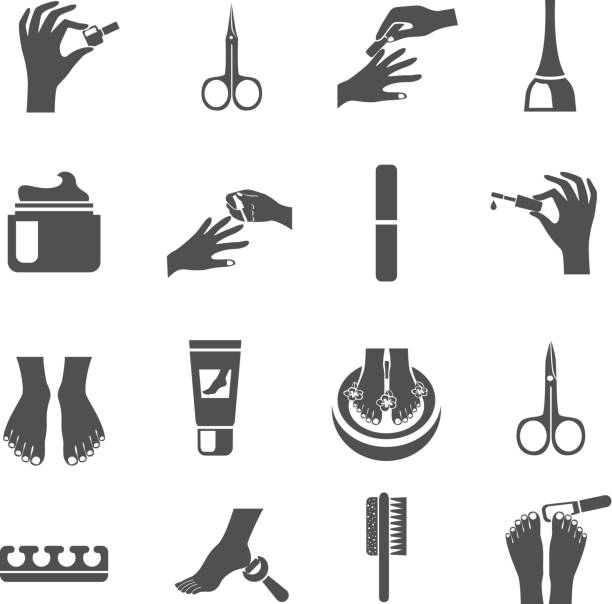 illustrazioni stock, clip art, cartoni animati e icone di tendenza di icona manicure pedicure - water lime