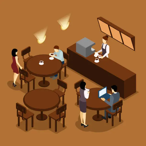 Vector illustration of waitress people isometric