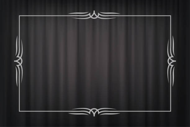 濃い灰色のカーテンの背景に隔離された無声映画スタイルのヴィンテージボーダー。ベクトルレトロデザイン要素。 - フィルムノワールスタイル点のイラスト素材／クリップアート素材／マンガ素材／アイコン素材