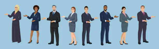Vector illustration of Big set of business people with pointing gesture