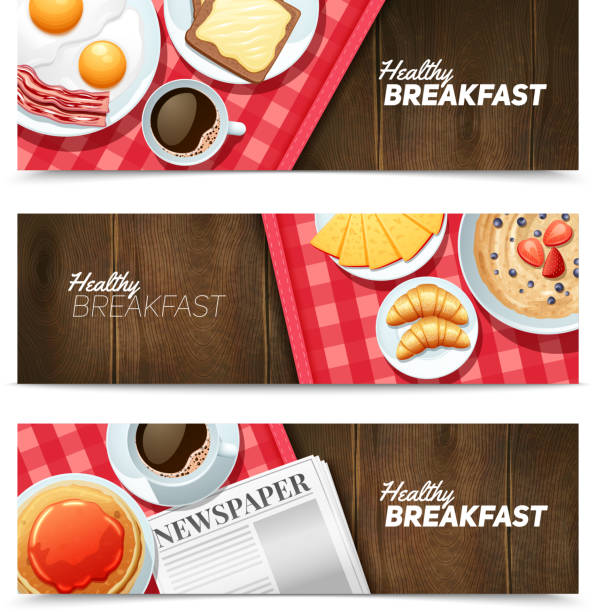 banery śniadaniowe - breakfast bacon food tray stock illustrations