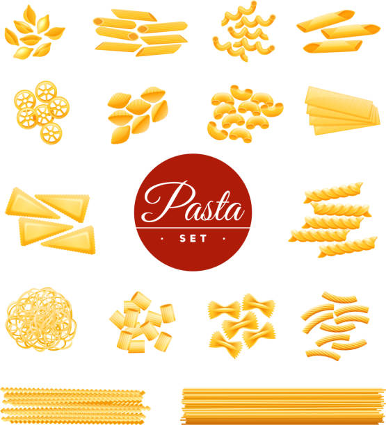 illustrazioni stock, clip art, cartoni animati e icone di tendenza di set di pasta - spaghetti crudi